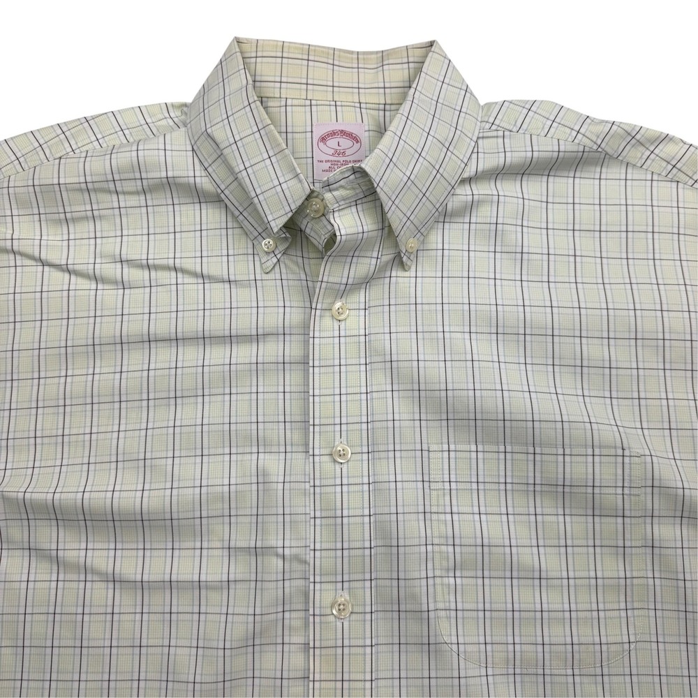 Brooks Brothers 346 Shirt Mens L Green Long Sleeve Button Cotton Plaid Non-Iron